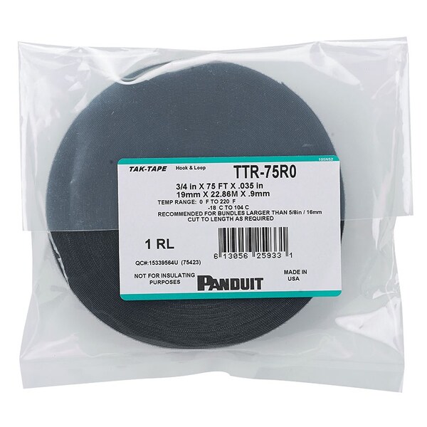 Panduit Cable Tie, 75 ft L, 0.63 in Max Bundle Dia., Black, Nylon, 40 lb Strength TTR-75R0 - main